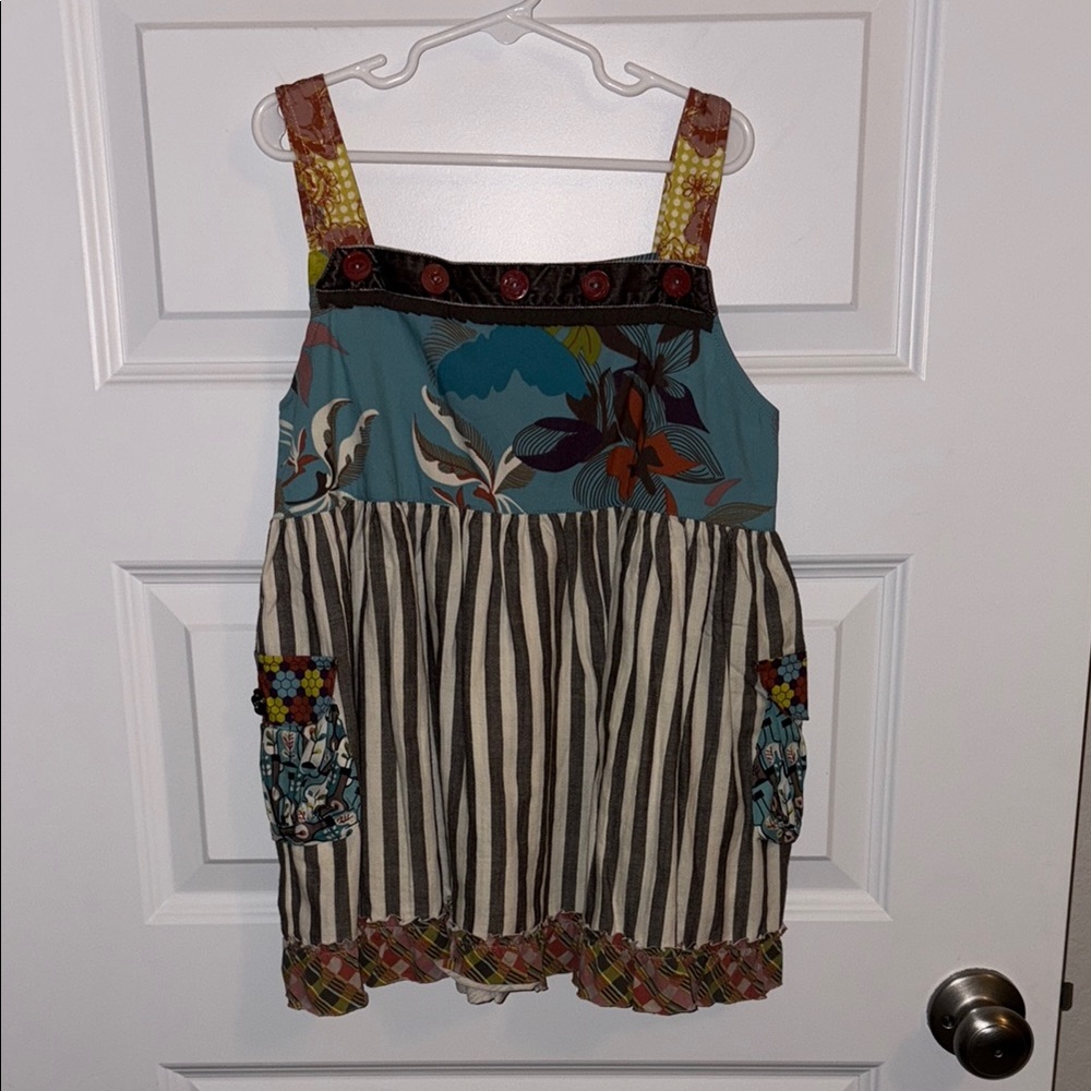 Colorful Kids Dress with Floral and Striped Design